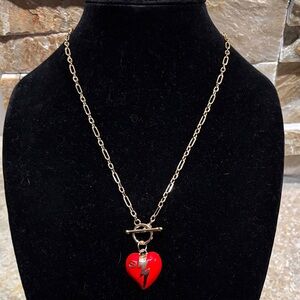 Gold Chain Front toggle Necklace with GG Red Heart Pendant